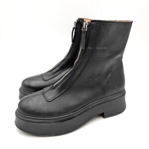 Steve Madden Jones Ankle Boots Front Zip Women's Black Leather Size US10M EU40.5